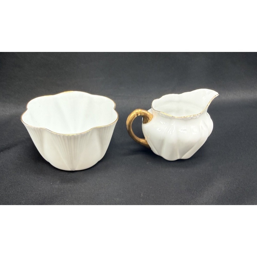 Shelley England Dainty White Gold Trim Bone China Creamer and Sugar Bowl Set - Picture 5 of 7